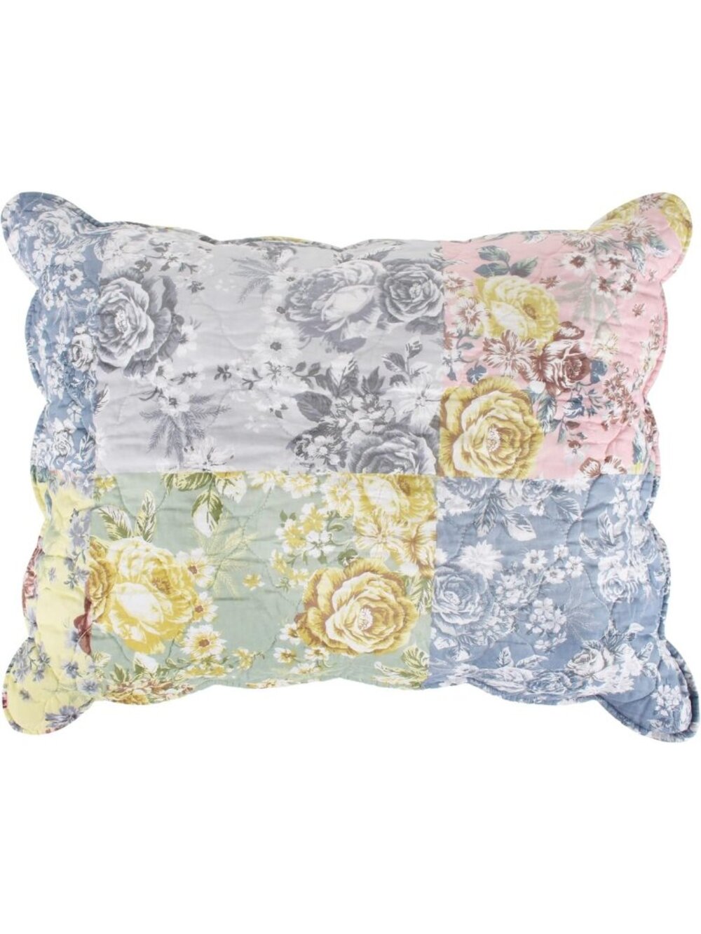 Floral Patchwork Quilted Reversible Pillow Sham, Standard 20x26-inch, Gray